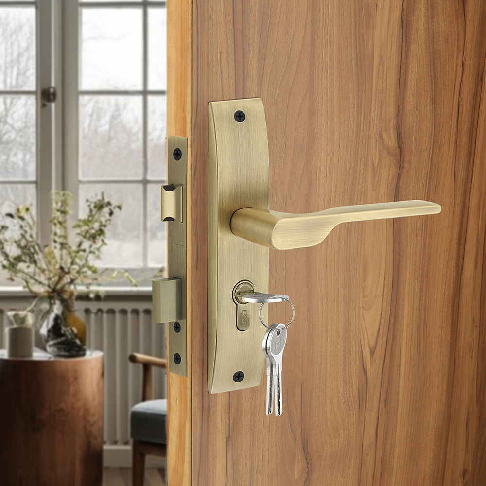 IPSA Orange Iris Handle Series on 8" Plate CYS Lockset with 60mm Both Side Key Cylinder- MAB Finish